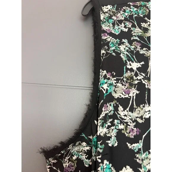 Simply Vera  Black Market Floral Fit Flare Dress Black Teal Purple Pockets L - Picture 4 of 9